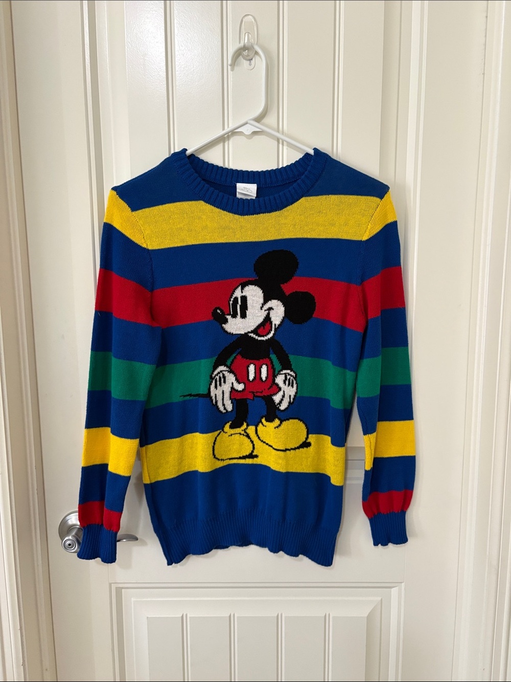 Disney Mickey‎ Mouse Striped Crewneck Sweater - Blue/Yellow/Red/Green